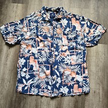 Caribbean Joe Hawaiian Shirt Extra Large Blue Tropical Pineapple Coconut Aloha - £27.82 GBP