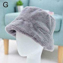 Women&#39;s Gray Bucket Fur Furry Windproof Warm Solid Plush Fluffy Teddy Hat Cap - £15.81 GBP