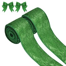 2 Rolls Christmas Ribbon Metallic Glitter Ribbon For Gift Wrapping, Green Shiny  - £26.73 GBP