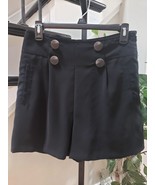 Anthropologie Women Black Polyester Frenchy High Waist Fake Button Short... - $41.16 CAD