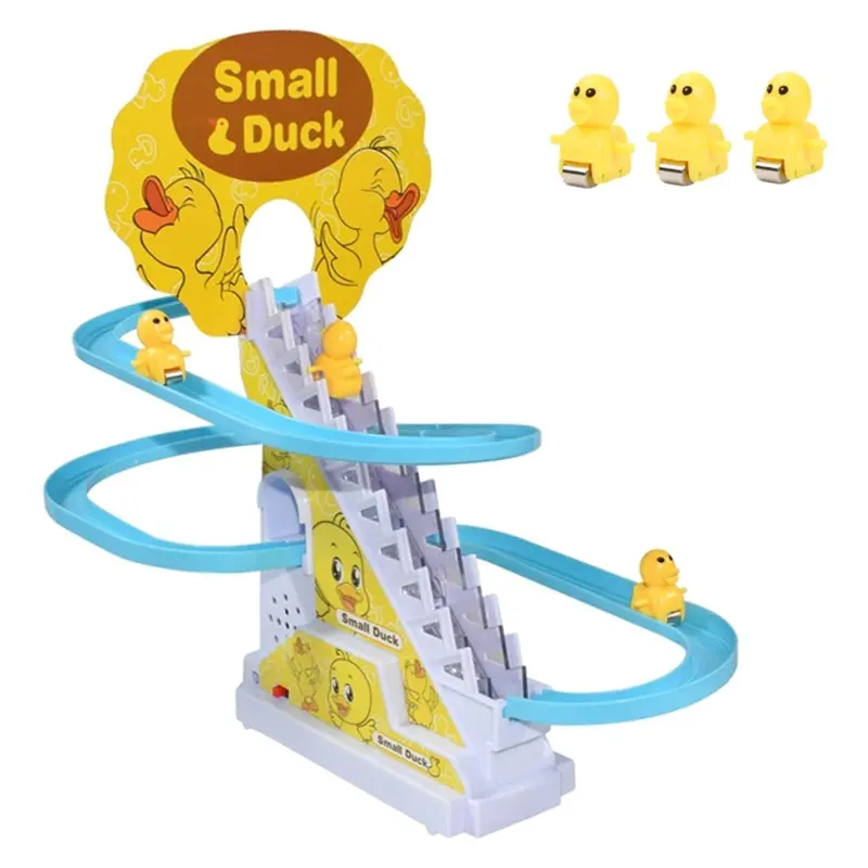 DIY Rail Racing Track Electric Small Duck Climbing Stairs Toy Pig Action Figures - £12.80 GBP