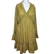 Loveriche Short Dress Women&#39;s Medium  M Gold Ruffle Bohemian Mini Long Sleeve - £17.89 GBP