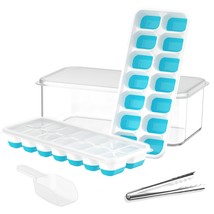 Ice Cube Tray With Lid And Bin, Upgraded Silicone Ice Cube Trays For Freezer Wit - £28.30 GBP