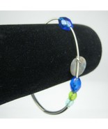 Bracelet Silvertone .7.5 In Stretch Beaded Modern Beads Blue Green Shell... - £13.30 GBP