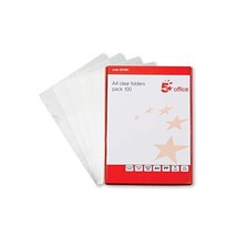 5 Star Office Folder Plastic Copy-safe 90 Micron A4 Clear [Pack 100]  - £15.00 GBP