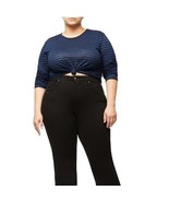 Good American Long Sleeve Linen Crew Neck Shirt, Black/Blue, Size 14/16 ... - €33,71 EUR
