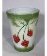 BLOWOUT - Vintage Stenciled Hand Painted Strawberry Leaves White Glass Cup - $12.16 CAD