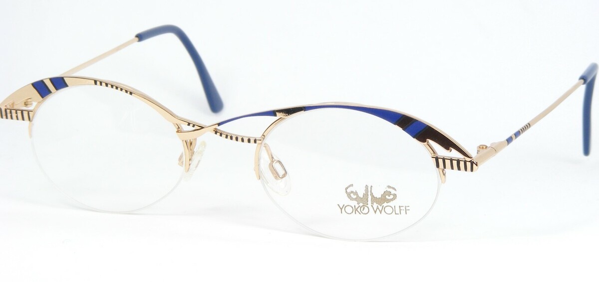 YOKO WOLFF Luft 3 03 Glänzend Gold/Blau Brille Metall Rahmen 48-21-140mm - $95.38