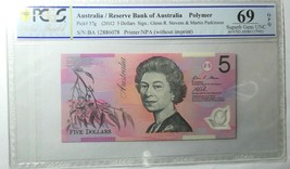 Australia 2012 banknote polymer 5 Dollars P57g PCGS 69 Sup Gem Unc OPQ - £195.84 GBP