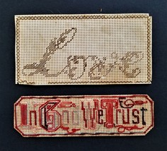 1800s antique LOT 2pc PAPER PUNCH SAMPLER cross stitch BOOKMARK God and ... - £37.77 GBP