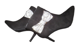 Torrid Women&#39;s Size 12WW Black Faux Suede Rhinestone Bow Stilletto Ankle Boots - £31.38 GBP