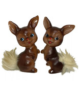 VTG Enesco Bunny Rabbit Puffy Fur Tails Salt &amp; Pepper Shakers Made in Ja... - £20.40 GBP