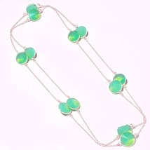 Green Milky Opal Handmade Christmas Gift Necklace Jewelry 36&quot; SA 5312 - £5.17 GBP