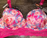 Daisy Fuentes ~ Womens Long Line Bra Push Up Pink Floral Underwire ~ 38DD - £17.31 GBP