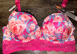 Daisy Fuentes ~ Womens Long Line Bra Push Up Pink Floral Underwire ~ 38DD - £17.32 GBP