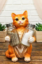 Ebros Orange Tabby Kitty Cat Hugging Spice Salt Pepper Shakers Holder 8.25&quot;H - £20.06 GBP