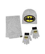 The Batman Boys Hat Glove &amp; Scarf 3 Piece Set Black &amp; Gray Reversible Se... - $275.59 MXN
