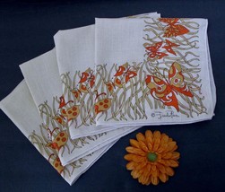 Vintage Emilio Pucci Butterfly Napkins Set of 4 Gold Burnt Orange MCM - £40.05 GBP