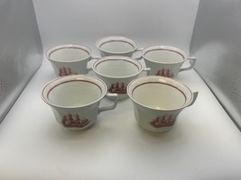 Set of 6 Wedgwood Georgian Collection FLYING CLOUD Rust Red Tea Cups - $79.99