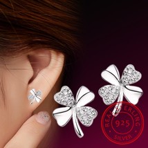 Hot Sale 925 Silver Heart Earring brincos pendientes Lucky Clover Stud Earring F - £10.38 GBP