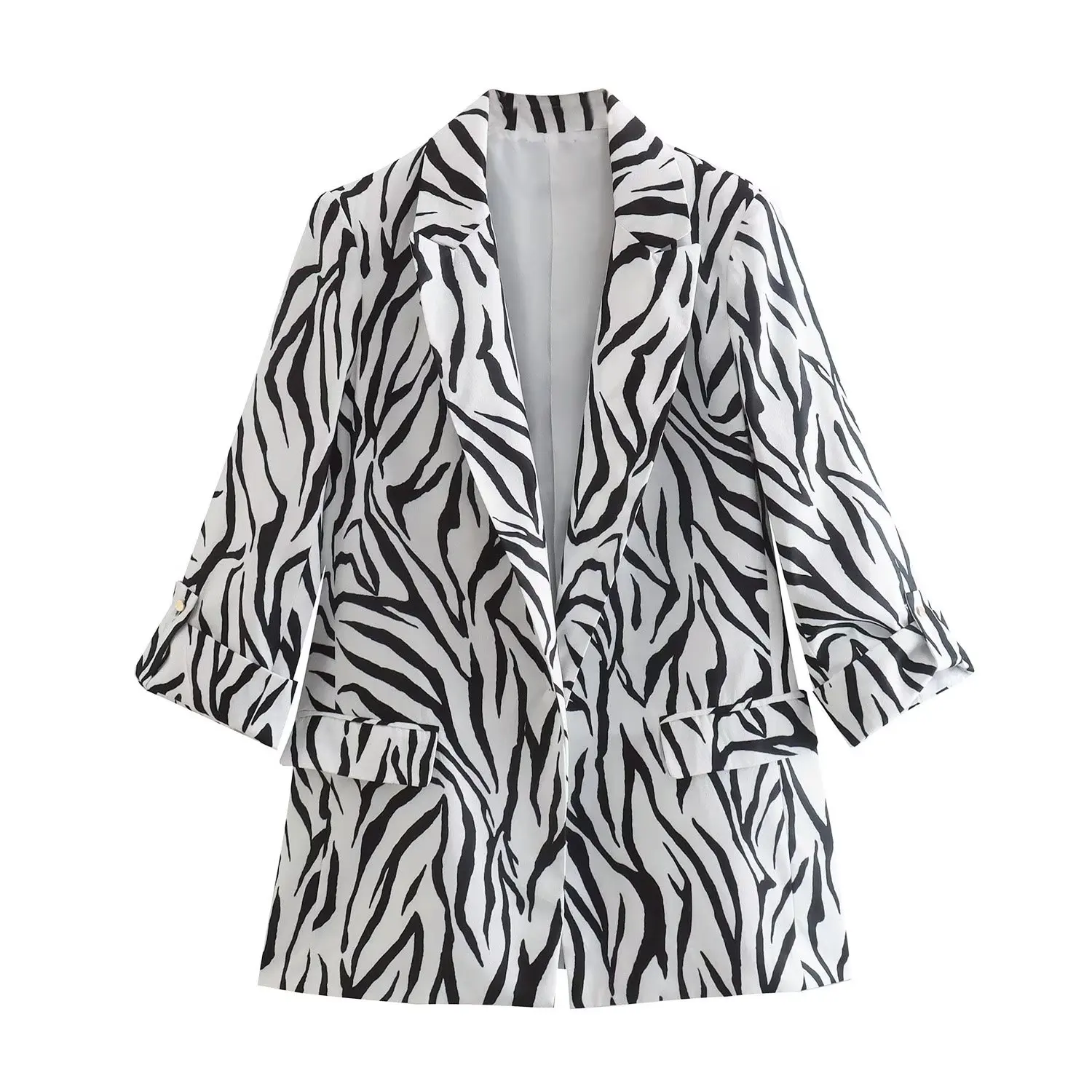 Zevity Women  Animal Striped Print Open Stitching Blazer Coat Office Lady Chic T - £146.14 GBP