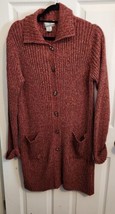 Nine &amp; Company Womens XL Red Tan Long Button Up Cardigan Sweater Heavy L... - £15.91 GBP