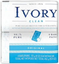 Classic ORIGINAL IVORY White Bar Soap 4 oz X 4 BARS 99.44% Pure Clean Si... - $31.25