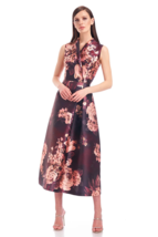 Kay Unger Whitney Mikado Sleeveless Fit &amp; Flare Dress in Merlot Tulip Floral 14 - £99.55 GBP