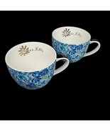 Lilly Pulitzer Ceramic Mugs Set Blue Teal White Purple Floral Gold Trim ... - £18.61 GBP