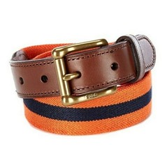 Polo Ralph Lauren Mens Striped Leather Trim Belt Sz 36 Navy Orange NWT A... - £27.74 GBP