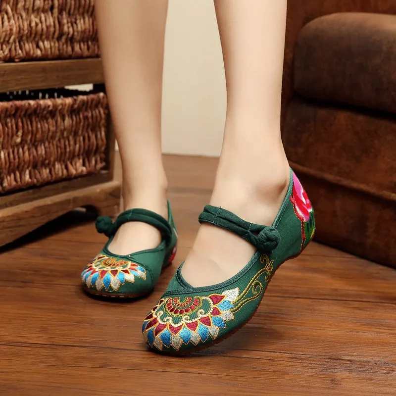 Veowalk Handmade Women Chinese Old Pe Shoes Buddhism Totem Embroidered Ballet Fl - £120.91 GBP