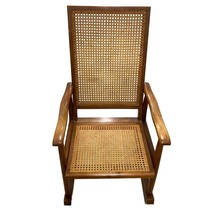 Vintage Solid Wood and Rattan Cane Weave Comfy Family Heirloom Rocking Chair - £278.97 GBP