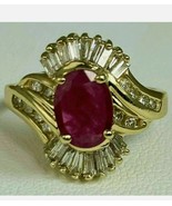 2 Ct Ruby Baguette Diamond Halo Swirl Cluster Vintage Ring 14K Yellow Go... - £83.13 GBP