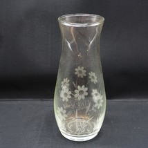 Mid Century Etched Glass Vase Floral Pattern - $24.74