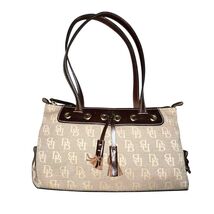 Vintage Dooney &amp; Bourke Tassel Zip-Top Monogram Canvas Leather Shoulder ... - $90.86 CAD