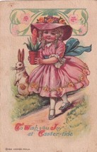 To Wish You Joy At Easter-Tide Little Girl in Pink Rabbit Postcard C15 - £2.39 GBP