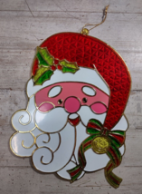 Vintage Plastic Stained Glass STYLE Christmas Santa Claus Head Suncatche... - $7.54