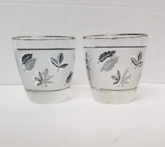 2 Libbey Glasses Silver Leaf Old Fashioned Low Ball Vintage MCM Glass Set - £10.06 GBP
