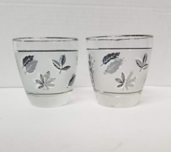 2 Libbey Glasses Silver Leaf Old Fashioned Low Ball Vintage MCM Glass Set - $12.87