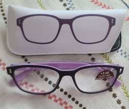 Ultra-Thin Lenses ~ Black &amp; Purple ~ +3.00 Plastic Reading Glasses w/Cas... - £17.65 GBP