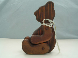 Vintage country folk primitive decor brown wood jointed sitting shelf bear - $27.08 CAD