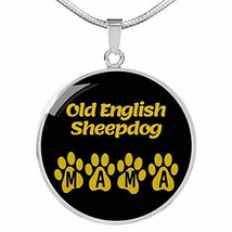 Old English Sheepdog Mama Circle Necklace Engraved 18k Gold 18-22&quot; Dog Owner Lov - £55.35 GBP