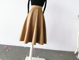 Camel Suede A-line Midi Skirt Winter Women Custom Plus Size Flare Party Skirt image 5