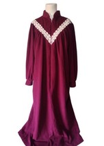 Vtg Cachet 1/2 Zip Long Velour Flannel Robe Size M See Msmts Lace Burgundy Sears - £18.17 GBP