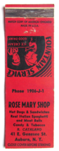 Rose Mary Shop - Auburn, New York Restaurant 20 Strike Matchbook Cover Catalano - £1.39 GBP