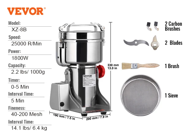 VEVOR 150 2500g Electric Grain Mill Grinder Commercial Swing 1000g 3750w... - $210.02