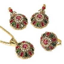 New Boho Colorful Crystal Jewelry Sets Ancient Gold Color Ethnic Style Earrings  - £18.59 GBP