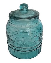 Pioneer Woman ~ CASSIE ~ TEAL Embossed Glass ~ Jar/Canister ~ Medium ~ 5... - $37.40