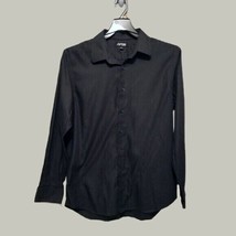 Apt 9 Mens Button Down Shirt Large Dark Gray Pin Striped Long Sleeve - £11.53 GBP