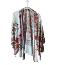 Forever 21 Kimono Style Shrug Size Medium Floral Duster Red Flowers Off-White - £16.67 GBP